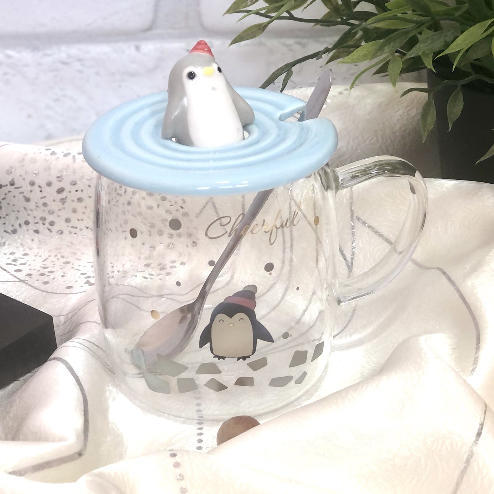 Чашка с крышкой и ложкой 400 мл "Penguin" стекло Stenson - 00527 ✅ базовая цена $5.86 ✔ Опт ✔ Скидки ✔ Заходите! - Интернет-магазин ✅ Фортуна-опт ✅